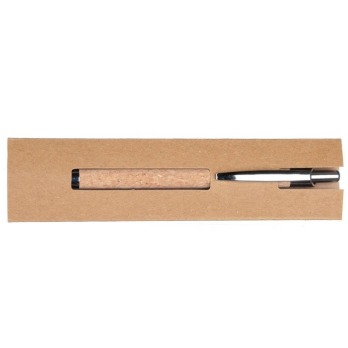 Bolígrafo ECO, material ecológico, en estuche, color marrón con inserciones plateadas