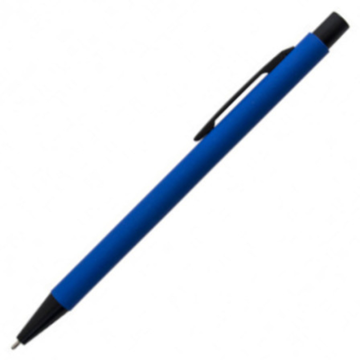 Bolígrafo ARIA metálico con tacto suave y logo espejo, color azul
