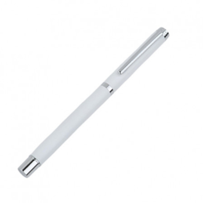 Bolígrafo KRAPPA, de metal, rollerball con fondo bajo logotipo de espejo con inserciones de aluminio, color blanco