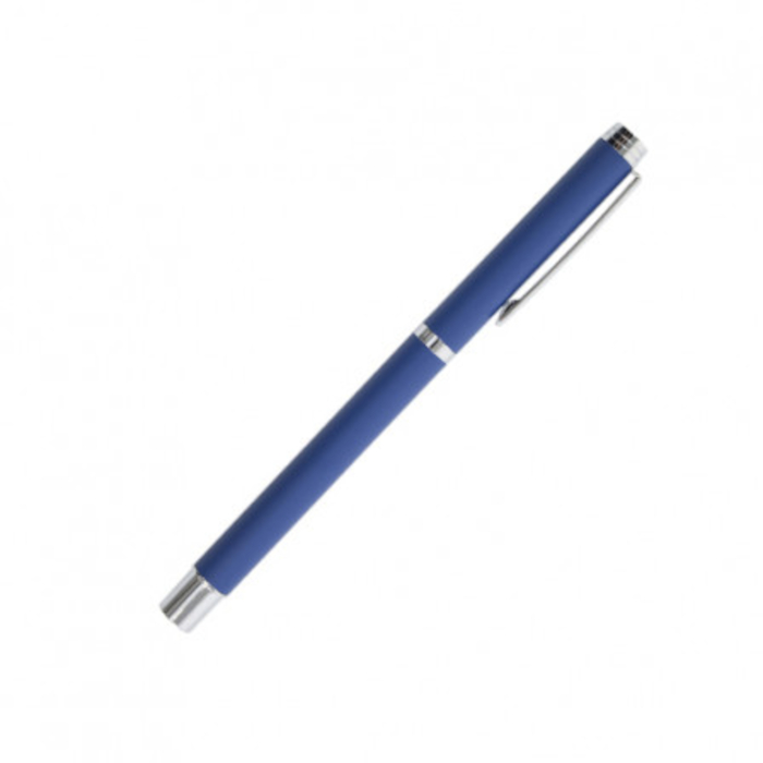Bolígrafo KRAPPA, de metal, rollerball con fondo de logotipo espejado con inserciones de aluminio, color azul