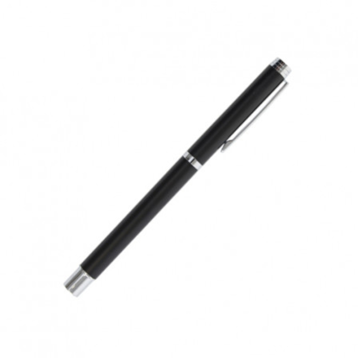 Bolígrafo KRAPPA, de metal, rollerball con fondo bajo logotipo de espejo con inserciones de aluminio, color negro