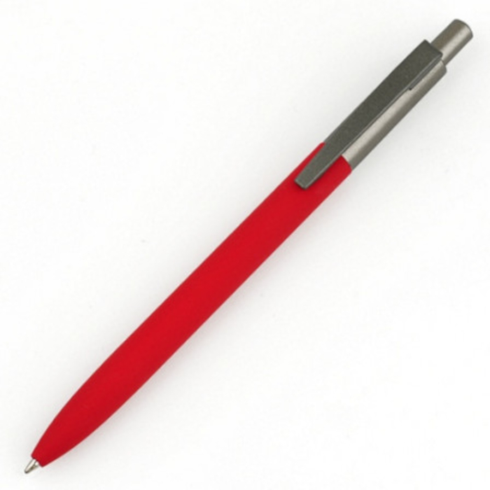 Bolígrafo metálico LORA con tacto suave y logo espejo, color rojo