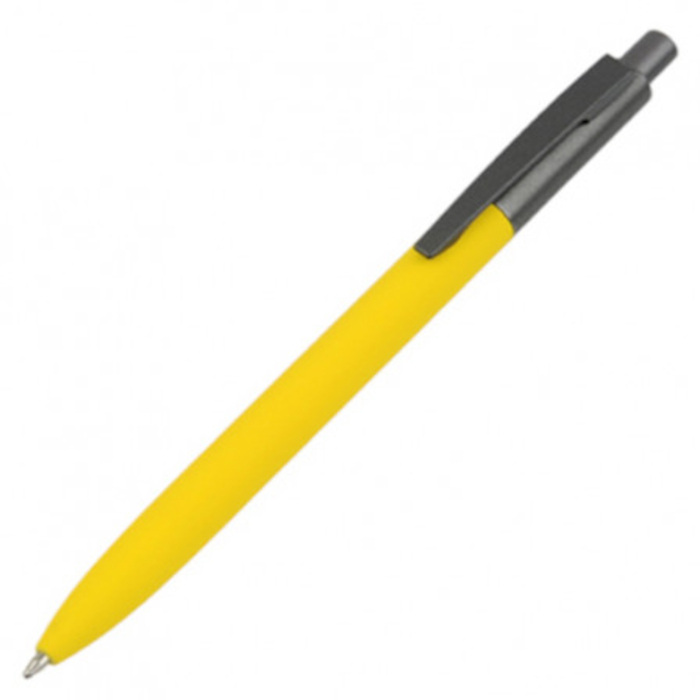 Bolígrafo LORA metálico de tacto suave y logo espejo, color amarillo
