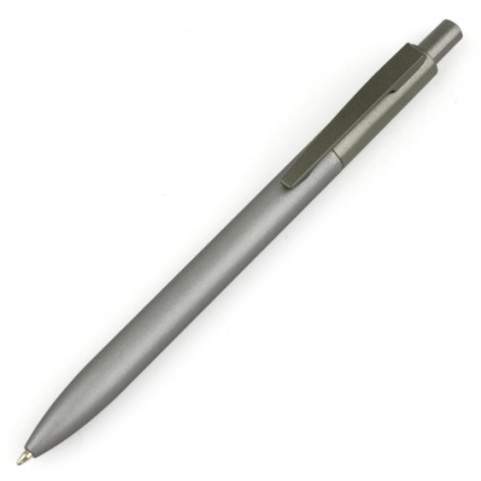 Bolígrafo metálico LORA con tacto suave y logo espejo, color gris