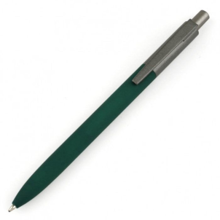 Bolígrafo LORA metálico de tacto suave y logo espejo, color verde