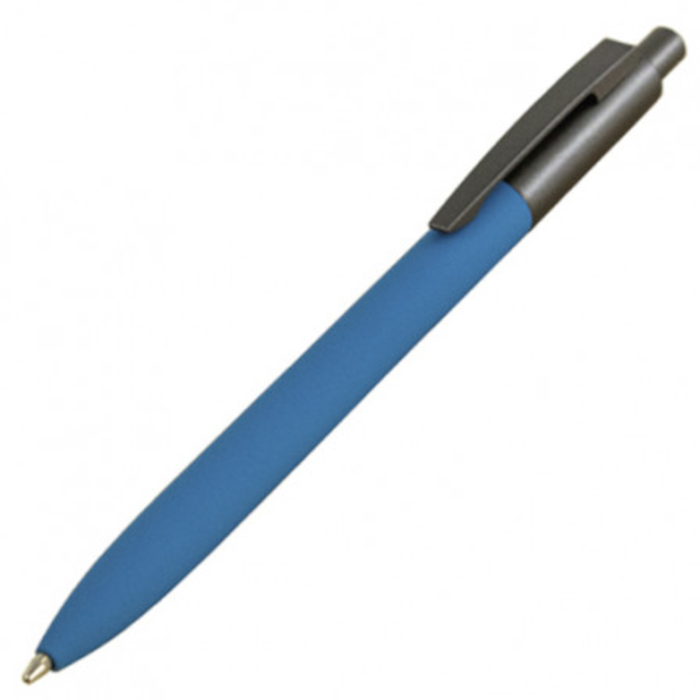 Bolígrafo LORA metálico de tacto suave y logo espejo, color azul